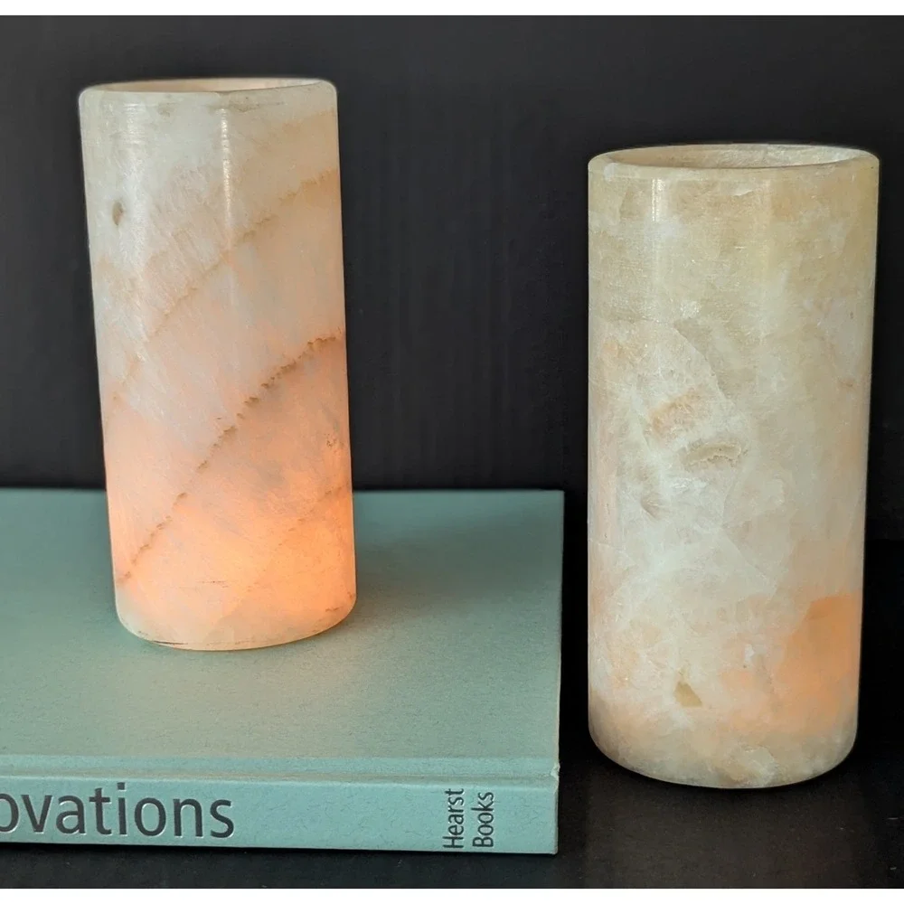 Onyx Stone‎ Cylinders For Lamp Shades/Candle Covers/Faux Flower Vase Set of Two